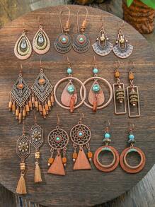 12 Pairs Bohemian Vintage Earrings Set For Women - Faux Feather Dream Catcher, Tassel Dangle Earrings, Versatile & Stylish For Daily Wear, Party, Gatherings, All Season