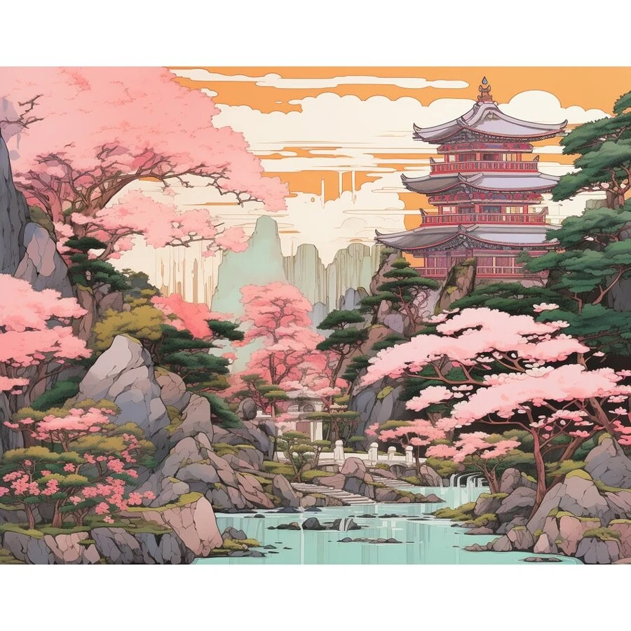 1/2 件 DIY 全圆形钻石刺绣房屋图片水钻画风景河流墙壁装饰 30x40 厘米/12x16 英寸无框架