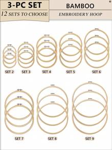 3 peças de bastidor de bordado DIY de bambu bege, adequado para agulha de perfuração, ponto cruz, Halloween, decorações de Natal, telefone, chaveiro, bolsa, acessórios de cabelo, decoração de casa, enfeite de carro