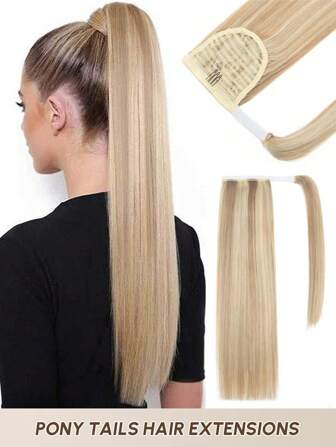 Pony Tails Hair Extensions Human Hair Clip In Ponytail Daily Use Easy To Wear Ponytail Extension For Women Nature Color Long Straight Wrap Around Pony Tails Hair Extensions