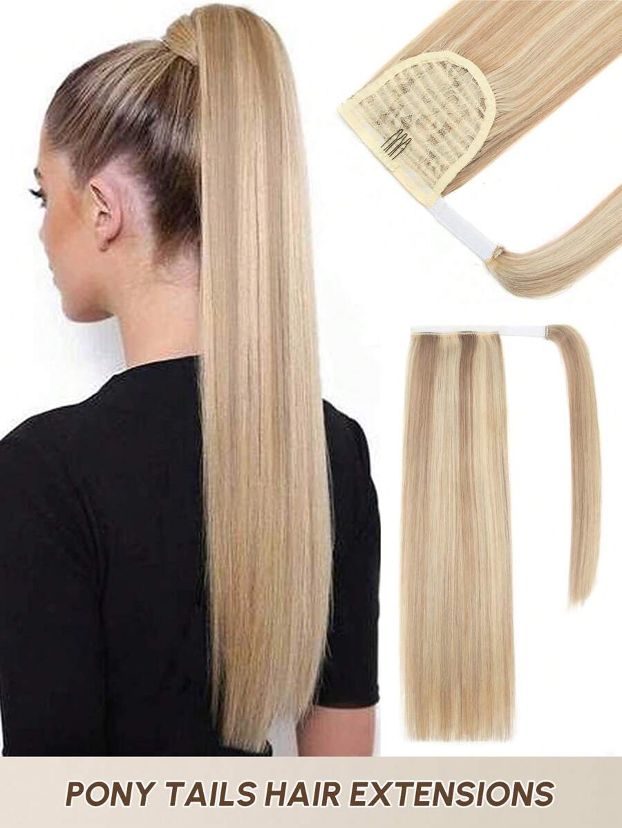 Extensões de Cabelo Rabo de Cavalo, Cabelo Humano Clipe em Rabo de Cavalo para Uso Diário, Fácil de Usar, Extensão de Rabo de Cavalo para Mulheres, Cor Natural, Liso, Longo, Envolve o Rabo de Cavalo