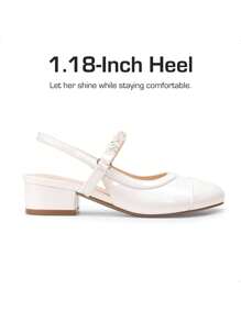 Girls Dress Shoes Slingback Heels Round Toe Pump For Little Big Kids Flower Party Wedding Princess - 白色 - 查看 5
