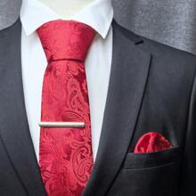 3pcs Set: Men's Classic 3.15-Inch Paisley Necktie, Matching Pocket Square, And Silver Tie Clip Combo, Ideal As Men's Gift, Suitable For Business, Weddings, Grooms, Groomsmen, Parties, Festivals And More - Three-piece Set - View 5