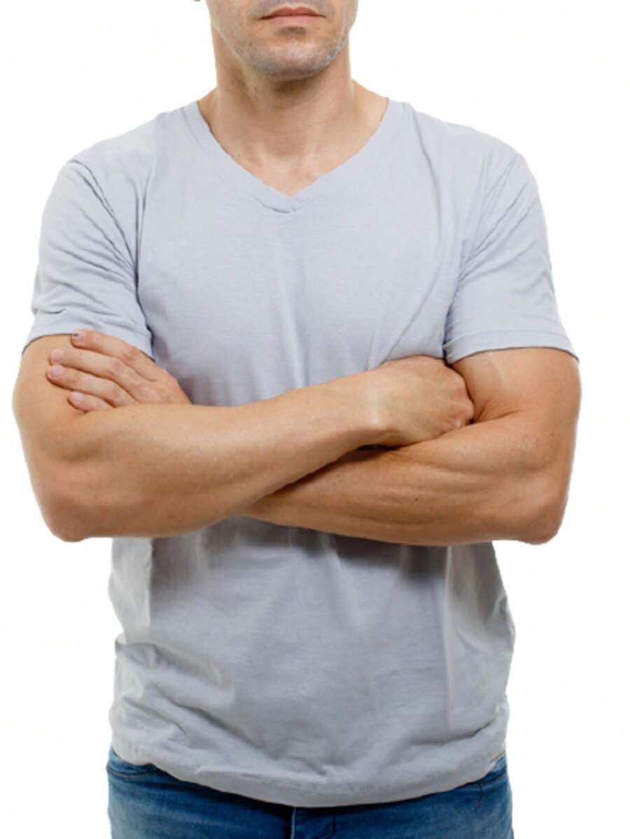 V-Neck T-Shirt Direct From The Factory 100% Cotton - 灰色 - 查看 1