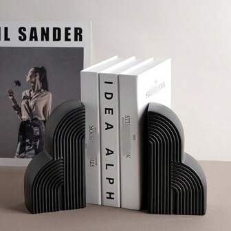 مجموعة من 2 قطعة، حوامل كتب خزفية أنيقة، حوامل كتب بشكل قوس ذات خطوط مطفية، ديكورات منزلية زخرفية باللونين الأسود والأبيض لمكتب المنزل وأرفف الكتب، هدايا جديدة للمنزل وعيد الميلاد والتخرج