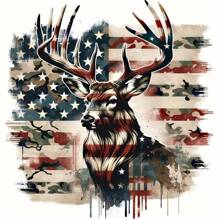 1/2/3 Piezas Camiseta con estampado por transferencia de calor de bandera americana camuflaje, ciervo, ciervo, cazador para hombre, sudadera con capucha, pegatina de vinilo de color mixto