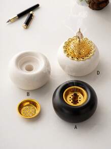 1 pieza de quemador de incienso de forma redonda con combinación de metal y cerámica, color blanco y negro, estilo moderno minimalista, de lujo, para aromatizar el hogar, adecuado para escritorio, hogar, oficina, hotel, sala de estar, salón, decoración navideña