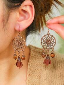 12 Pairs Bohemian Vintage Earrings Set For Women - Faux Feather Dream Catcher, Tassel Dangle Earrings, Versatile & Stylish For Daily Wear, Party, Gatherings, All Season