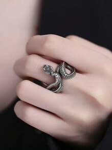 1pc Men's Adjustable Zinc Alloy Python Shaped Open Ring, Retro & Creative Personalized European And American Style, Gift For Men
