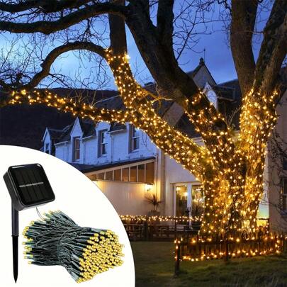 Solar LED Fairy Lichterkette, 8 Beleuchtungsmodi, wasserdicht, funkelnder Outdoor Lichtstreifen, perfekt für Garten, Hof, Terrasse, Balkon, Camping, Partys, Hochzeiten, Weihnachtsbäume, Weihnachten, Feiertags-Dekoration