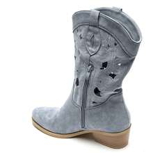 Botas occidentales de tacón bajo con recortes calados - Estilo vaquera - Azul - Ver 4