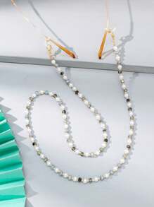 1pc Crystal Faux Pearl Beaded Eyeglass Chain, Fashionable Daily Wear - Gray Color-319 - View 3