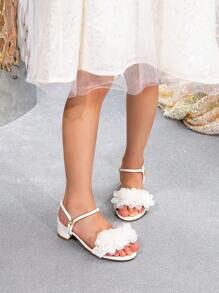 女童时尚白色碎花高跟凉鞋