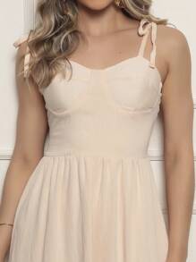Long Dress With Straps And Loose Cups - Màu be - Xem 3