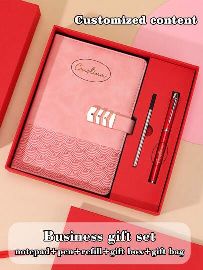 مجموعة هدايا دفتر A5 مخصص النص/الشعار، تشمل دفتر + قلم + بطانة + علبة هدايا. يمكن تخصيص الدفتر والقلم بالنص المطلوب. متوفر كدفتر منفرد أو كمجموعة. دفتر جلد فاخر، دفتر اجتماعات، كتّيب ملاحظات. غطاء من مادة PU ذات ملمس جلدي وتغيير لون، 100 صفحة داخلية، تصميم غطاء فريد. ، لوازم هدايا عيد الميلاد