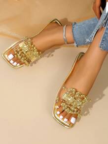 Women's Shoes Decorated With Shiny Pearls, Casual Shoes, Flat Sandals, Light Beach Sandals - Gold - View 7