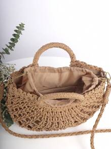 Túi đeo chéo Nữ Tua màu trơn Đôi tay cầm Kỳ nghỉ - Màu Khaki - Xem 6