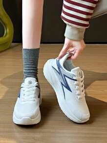 新款女士休闲运动鞋，轻便透气公路跑鞋，运动鞋，学生鞋，网布和皮革，防滑，减震，健身健身鞋 - 藍色 - 查看 5