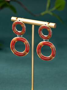 Spring/Summer Vacation Style Colorful Enamel Round Hoop Earrings, Vintage Design, Everyday Wear For Women