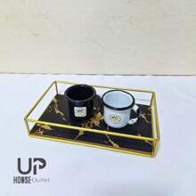 Decorative Rectangular Mirrored Or Marbled Tray In Wood Or Gold Metal For Bathroom - Multicolor - View 4