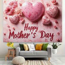 母亲节横幅以心形和粉红色花朵作为背景，充满喜悦和温暖，适合庆祝母亲节、春季活动和家庭照片。 - 彩色 - 查看 4