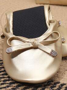 Women's Soft & Comfortable Indoor Slippers With Round Toe, Decorative, Lightweight, Foldable, Easy To Carry, Suitable For Home, Casual Wear, Dance, Backup Flats - Gold - View 7