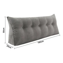 Coussin de Lecture pour lit et canapé, Coussin de Dossier Gris, Coussin Triangulaire, Coussin Lombaire pour Le lit, Gros Coussin de tête de lit, Avec Housse Lavable, 120cm / 140cm / 160cm / 180cm / 200cm