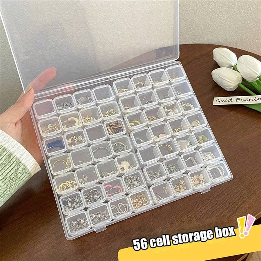 1 件装透明便携式珠宝盒，适用于项链、耳环、戒指、防氧化、可拆卸、珠宝收纳盒 - 56格 - 查看 1