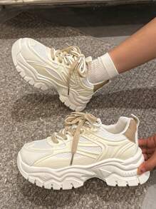 2025 New Korean Style Women Versatile Thick Sole Casual Lace-Up Breathable Sneakers