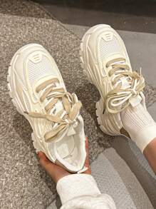2025 New Korean Style Women Versatile Thick Sole Casual Lace-Up Breathable Sneakers