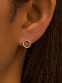 1 par de aretes de círculo hueco de plata esterlina 925 con joyas para mujeres, regalo de joyería fina casual para damas para el Día de San Valentín