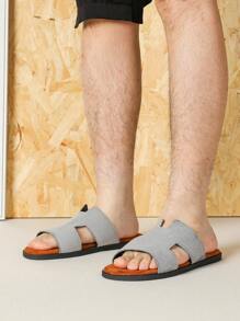 Men's 2025 Spring/Summer New Personalized Fashion Soft Bottom Non-Slip Slides, Casual Indoor Slippers In Large Size 43-45