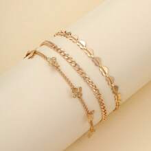 3pcs Fashion Metal Beach Style Personalized Ins Simple Butterfly Heart 3-Piece Anklet Set For Women