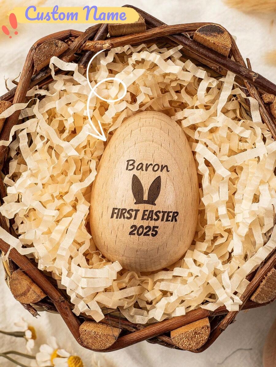 Personalized Engraved Wooden Easter Egg, Easter Basket Decorations, Easter Egg Name Tags, Easter Party Favors, Baby First Easter,Multi-Functional,Ornamental,Letter,Stylish,Modern,Colorful,Kawaii,Adorable,Cute,Casual,Custom,Personalised,Unique,Customized,Son,Daughter - Easter Eggs - View 1