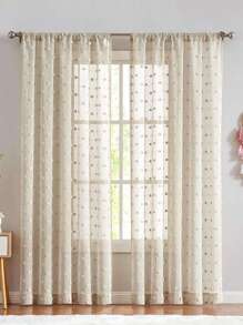 1 件现代简约白色 3D 毛球图案半透明窗帘，装饰白色窗帘适用于卧室、客厅、家居装饰，适合所有季节 - 米色 - 查看 4