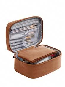 复古简约美拉德色化妆包，高端男女通用大容量手持化妆包，便携式旅行洗漱用品收纳盒，化妆工具收纳，小化妆盒 - 彩色 - 查看 12