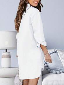 Women's Button Down Shirt Dresses High Low Tunic Dress Long Sleeve Blouse Shirts With Pockets