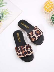 1 Pair Girls Leopard Print Personalized Design Soft Comfortable Sandals, Spring/Summer Casual Beach Slippers - Beige - View 2