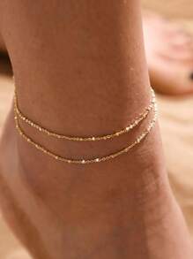 Minimalist Double-Layer Anklet With Beads, Fashionable Versatile Sexy Party Beach Holiday Casual Wear, Ideal Gift