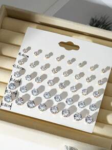 20 对闪亮迷你水钻耳环套装，欧美风格优雅时尚耳钉 - 水晶 - 查看 3