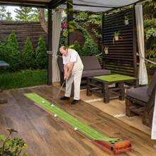 Golf Putting Mat, 1-5 Hole Indoor Golf Putting Green, Wrinkle-Free Golf Training Aid, Mini Golf Set With Auto-Ball Return, Alignment Guide, 3 Balls, Wood Base, Game Practice Gift For Home Office - 5 Hole, Wrinkle-free, Auto-ball Return, 3 Ball - View 9