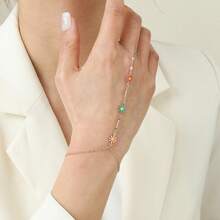 1pc Exquisite Zirconia Pendant Finger Rings Bracelets For Women Boho Connected Hand Harness Bracelets Wedding Jewelry Gift - Gold - View 1