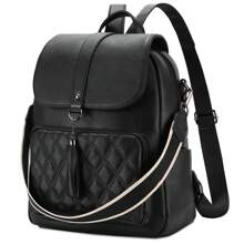 VASCHY Backpack Purse For Women Fashion Anti-Theft PU Leather Backpack Shoulder Bag Convertible 2 Ways For Travel Work, School Backpack - Black - View 2