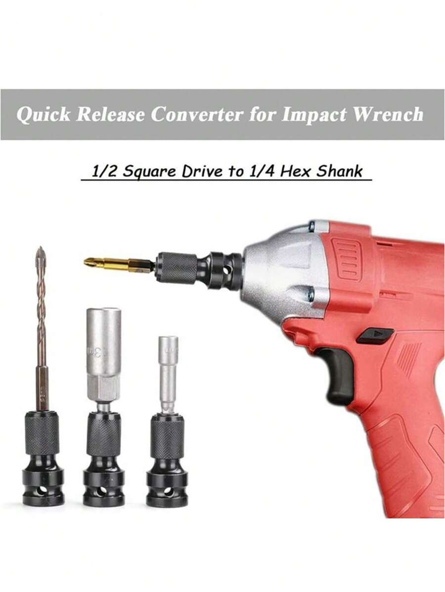 Electric Wrench Conversion Sleeve, Drill Chuck Connecting Rod 1/2 Turn 1/4 Air Cannon Socket Sleeve Sleeve - Black - View 1