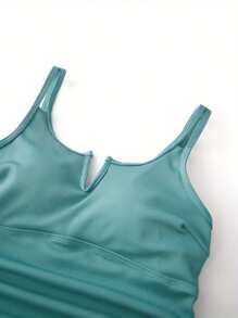 Women 2 Pieces Tankini Swimsuits Solid Color Padded Sleeveless Tank Tops And Floral Print Shorts Bottoms Beach Bikini Set - Blue - View 4