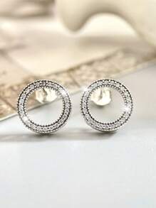 1 par de aretes de círculo hueco de plata esterlina 925 con joyas para mujeres, regalo de joyería fina casual para damas para el Día de San Valentín