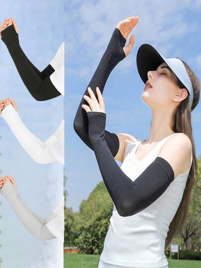 夏季骑行冰袖无缝透气遮阳防晒露指袖开车钓鱼男女款吸汗袖套