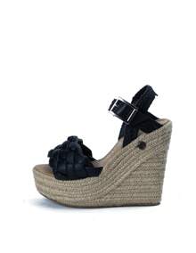 Estas alpargatas para mujer cuentan con una plataforma de yute natural de 13 cm, trenzado elegante y un amarre con hebilla para un ajuste seguro. Son perfectas para un look veraniego y casual, combinando estilo y comodidad en un solo diseño. - Negro - Ver 2