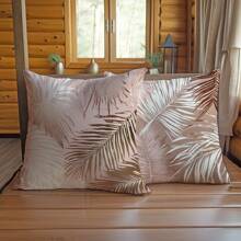 2 pièces de simples housses de coussin décoratif à feuille de palmier rose, en tissu polaire doux à un seul côté, 45*45CM, convient pour la décoration intérieure, les fêtes, les cadeaux