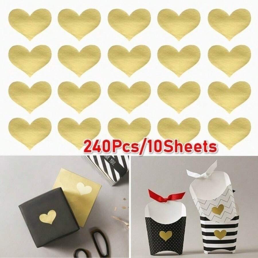 240Pcs/10 Sheets Golden Heart Handmade Cake Candy Packaging Sealing Label Sticker Baking DIY Gift Party Stickers Seal